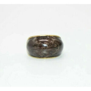 Brown Metallic Enamel Gold Tone Statement Ring